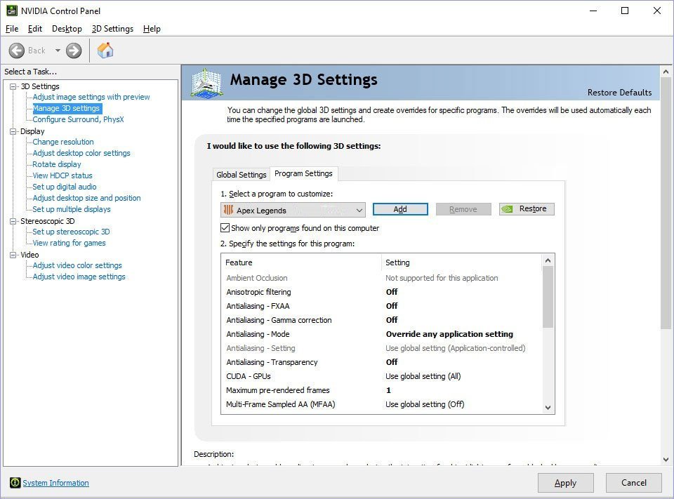 Apex Legends NVIDIA Settings Optimization