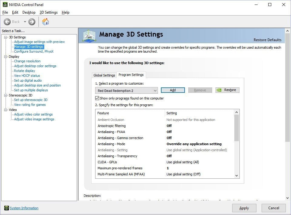 red dead redemption 2 nvidia settings